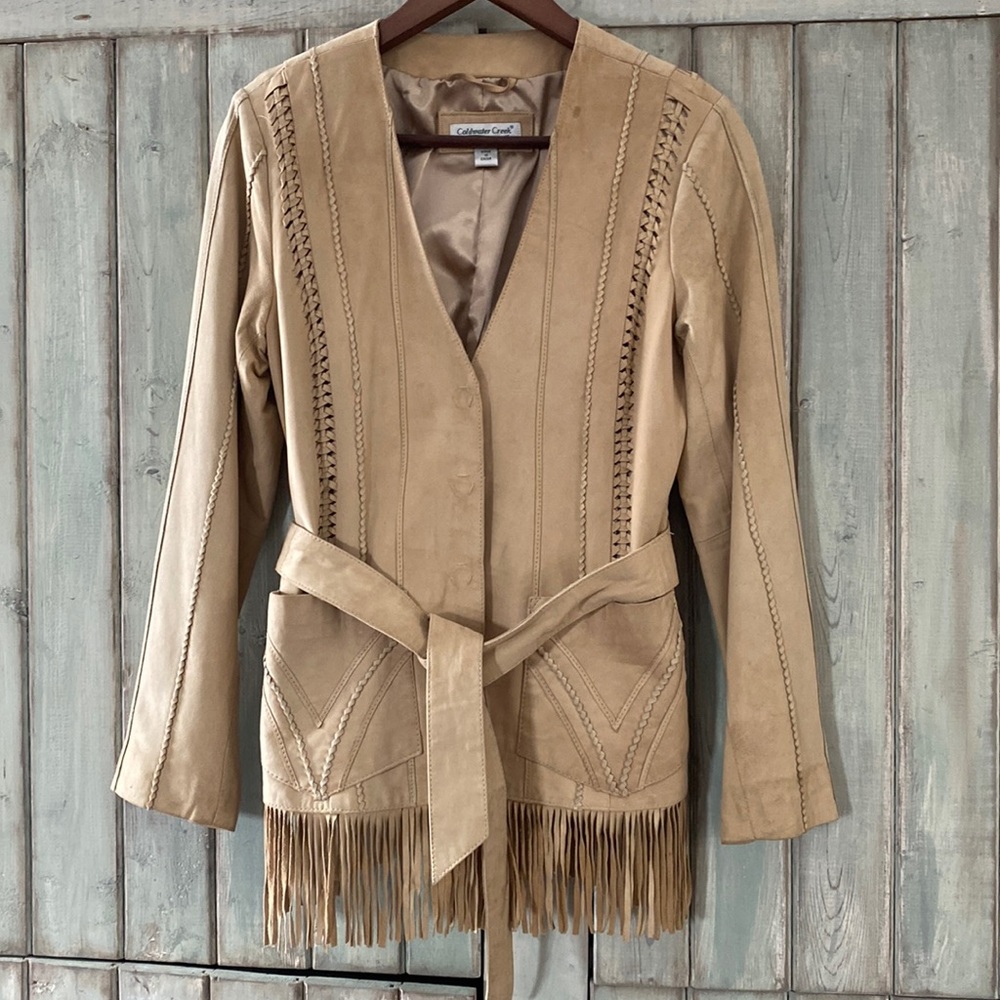 Leather jacket with fringe